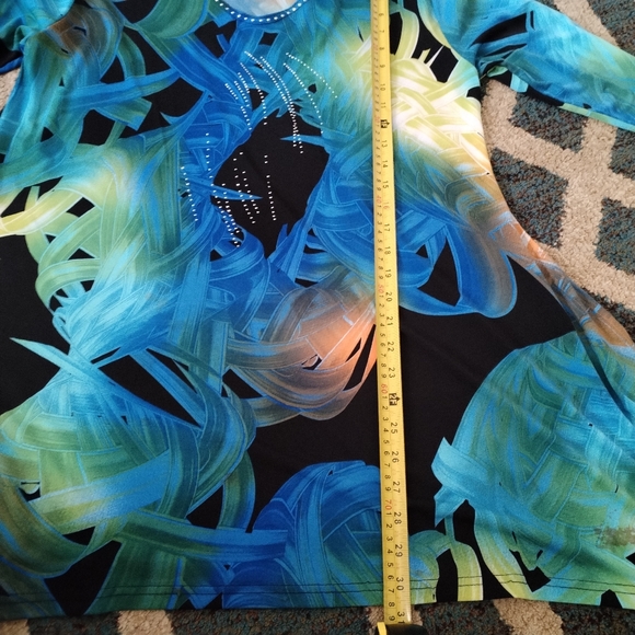Valentina Blouse Jewel Tone Blue Green Gold Abstract Swirl Embellishments Large - Picture 6 of 8